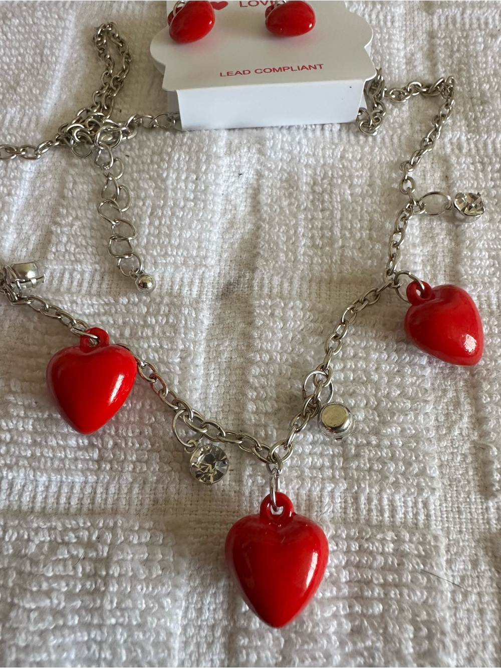 Silver-Tone Necklace with Red Heart Charms - Women Jewelry
